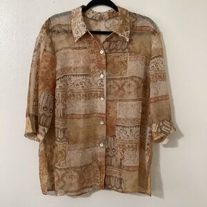 Vintage 90s Tan Fairycore Fairy Grunge Bohemian Hippie Patchwork Button Up 18WP